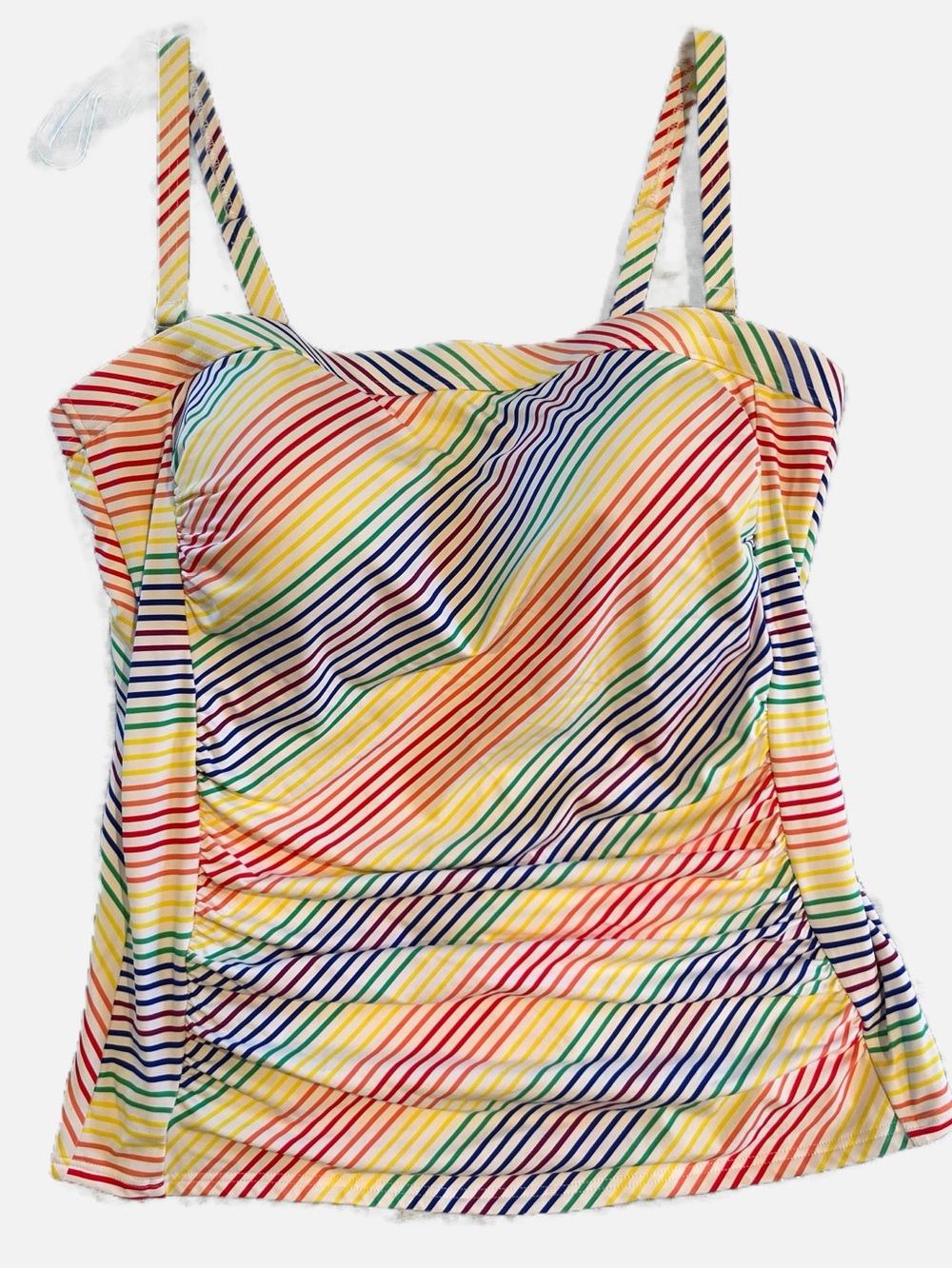 Lands' End Women’s Rainbow Stripe Tankini Swimsuit Swim Top Bandeau Design 12